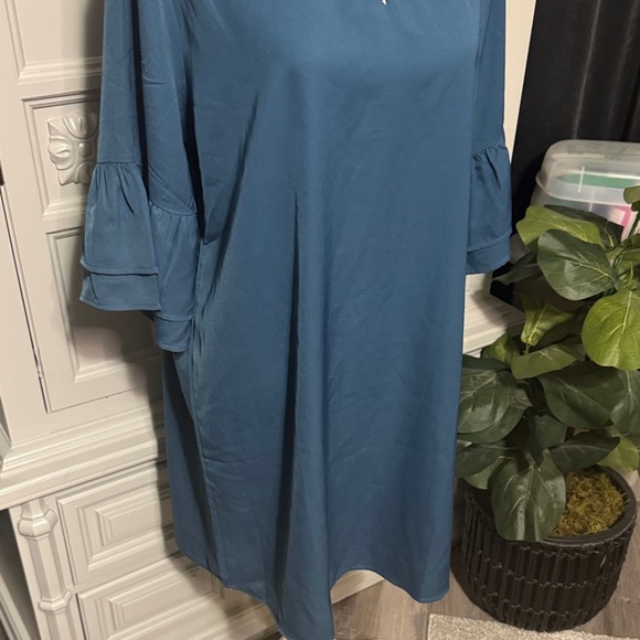 Tickled Teal Teal Blue Dress with Ruffle Sleeves Size XL - Picture 4 of 10
